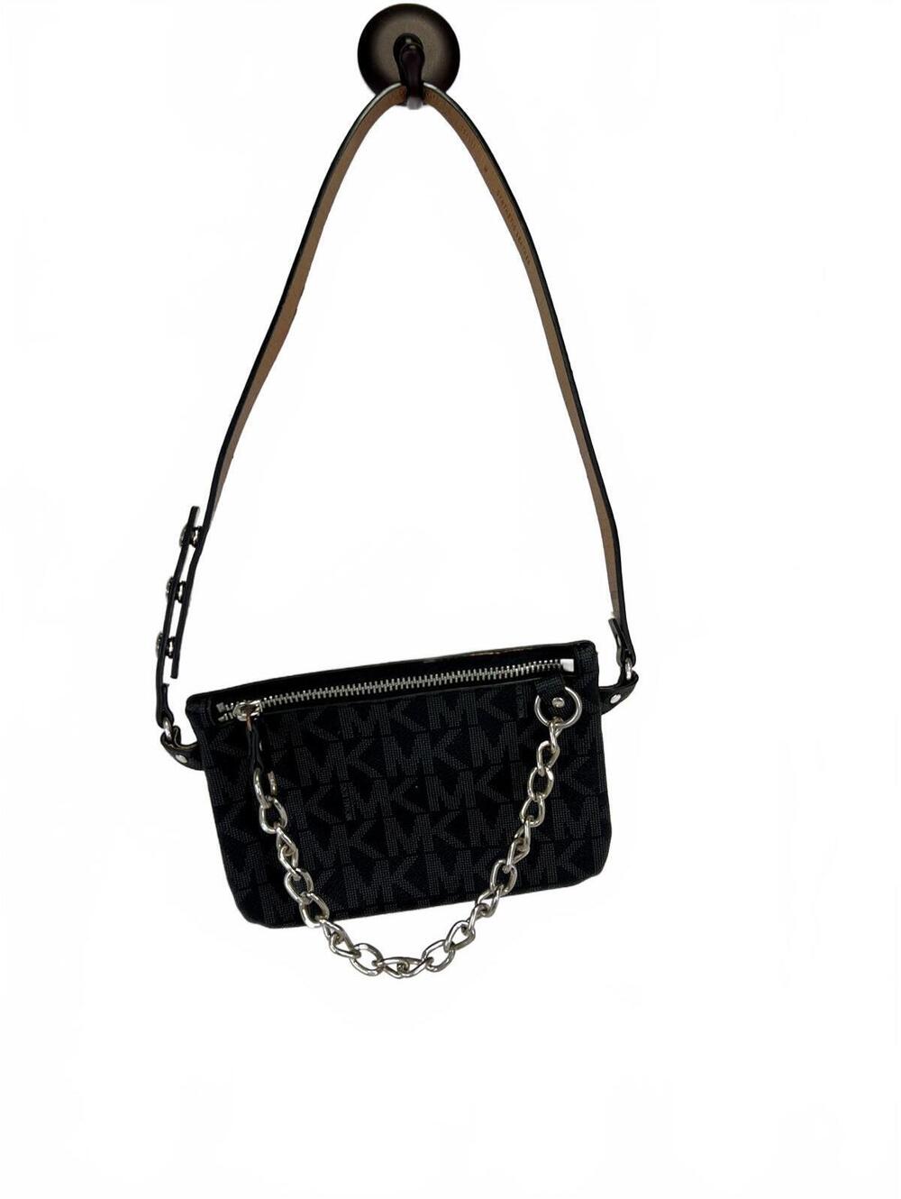 Michael Kors Small Black Monogram Chain Hip 36" Belt Bag Fanny Pack 7 x 5 Inches - Picture 3 of 7